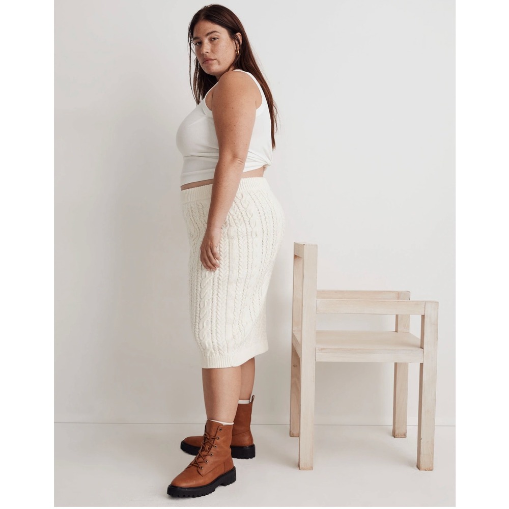 Madewell Womens Cable Knit Midi Skirt 3X Cream Textured Boho Chic